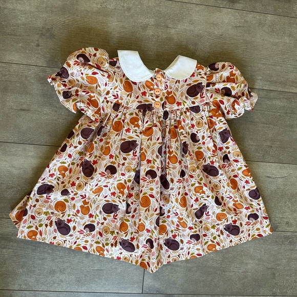Boutique Hand Smocked Fall Leaves & Animals Handmade Baby Girl Dress 12-18 M - Picture 11 of 11
